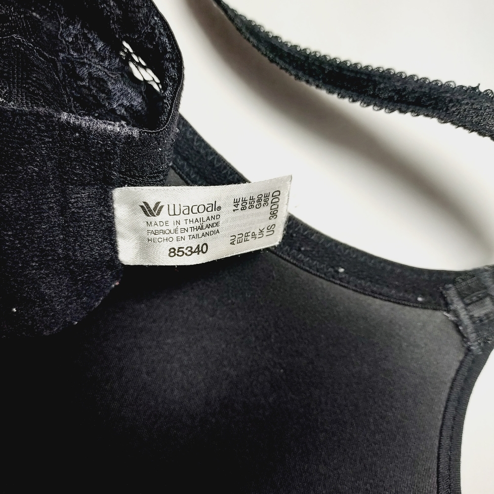 Wacoal black bra with lace sides underwire pushup bra 🤍36DDD - Picture 9 of 12